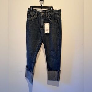 Zara Mid-Rise Fold Up Blue Denim Jeans